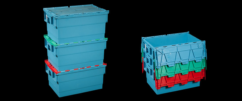 Able to be stacked when the lids are closed, or nested for ease of transportation when empty.