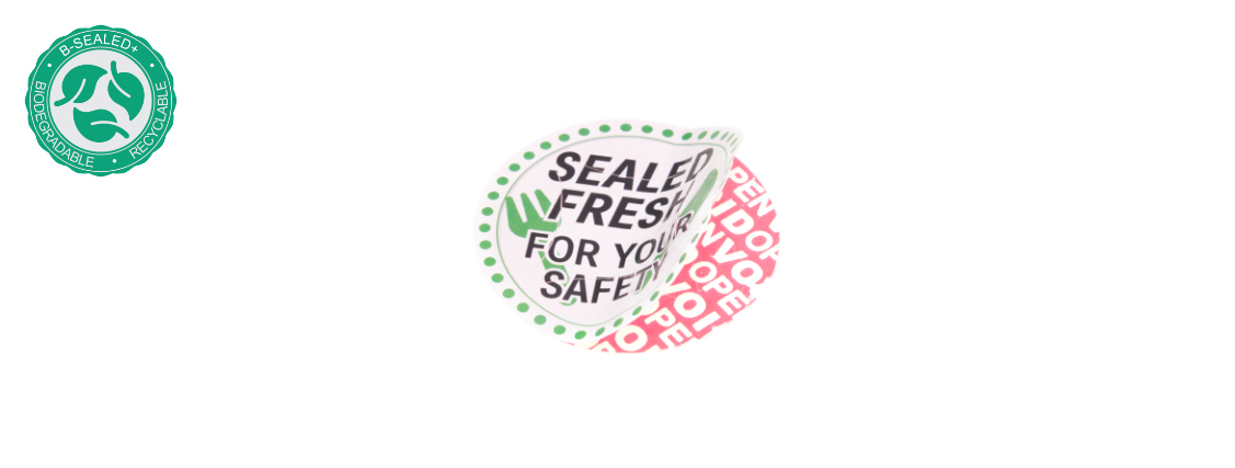 Wide range of biodegradable labels, including B-Sealed's bespoke delivery food labels.