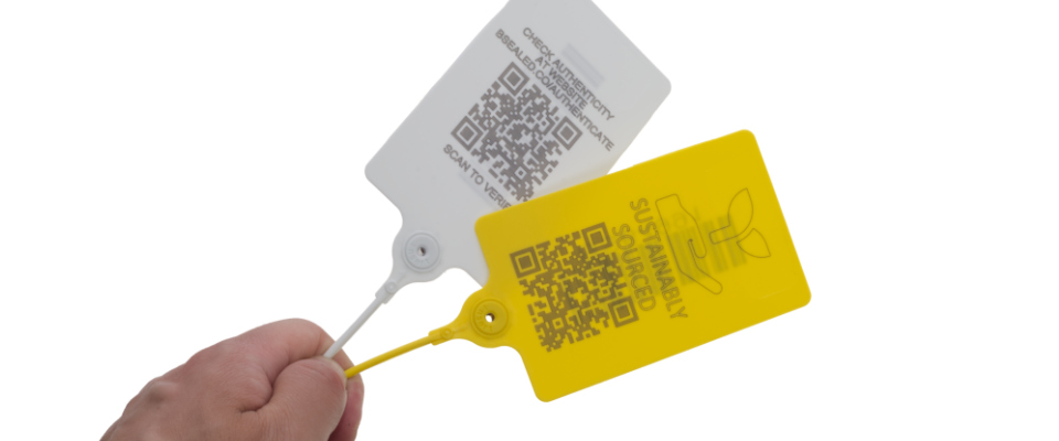 QR codes can be printed on various security seals, such as plastic pull tight seals.