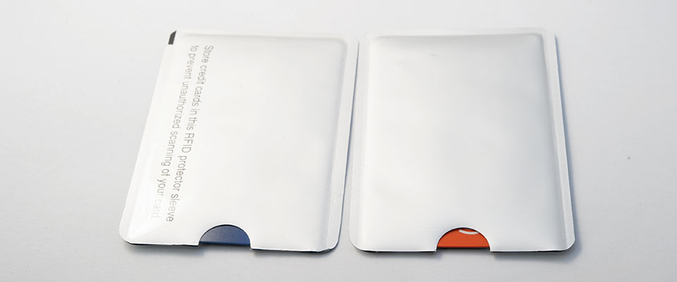 A standard credit card will fit comfortably within the sleeve.